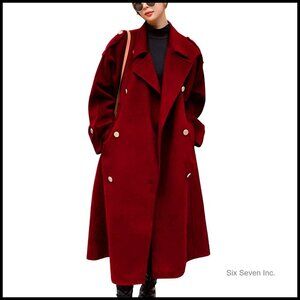 Winter Wool Pea Coat Double Breasted Midi Long Trench Coat Classic Elegant